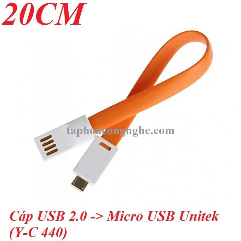 Unitek 98719 Y-C440 20CM Màu Cam Dây dẹp Cáp sạc + truyền dữ liệu Usb 2.0 sang Micro Usb 30098719